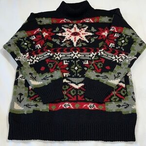 KATHARINE HAMNETT LONDON 100% Wool Sweater, Snowflake Nordic Fair Isle, Large